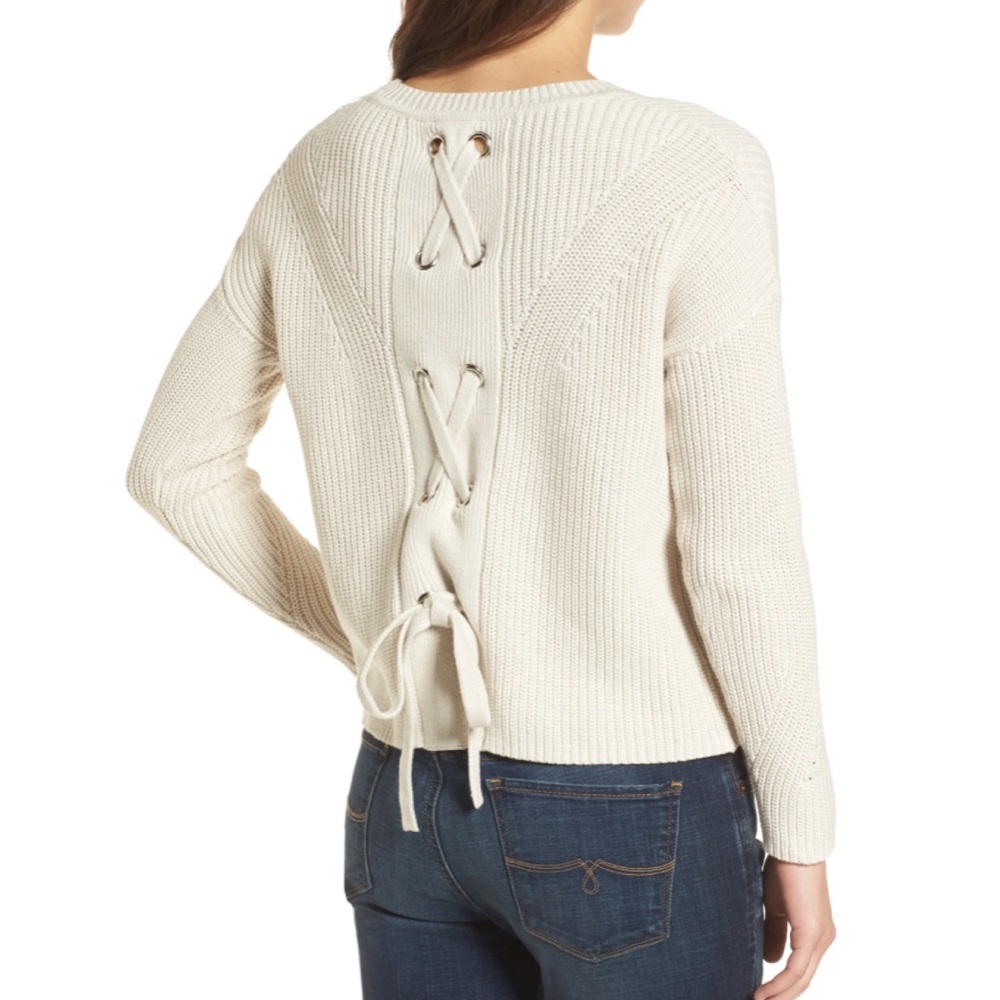 Lucky Brand Lace-Up Back Sweater In Natural Color - Picture 4 of 8